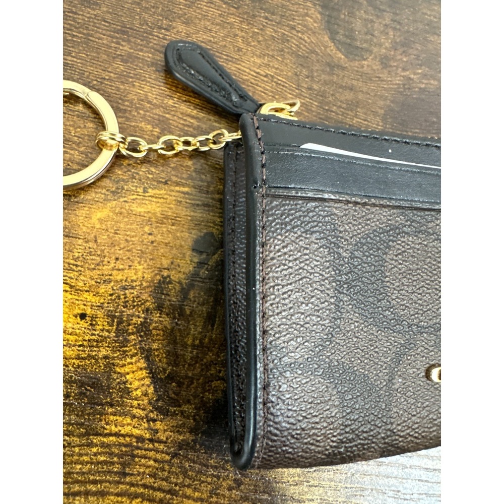 NEW Coach Signature 88208 Mini Skinny Id Case Crossgrain Leather Brown Black - Picture 3 of 9